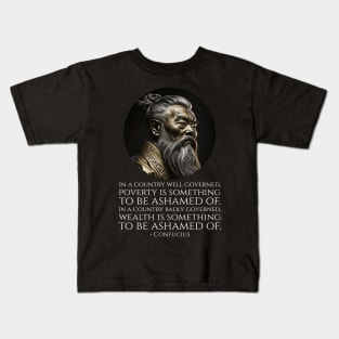 In a country well governed, poverty is something to be ashamed of. In a country badly governed, wealth is something to be ashamed of.  - Confucius Kids T-Shirt